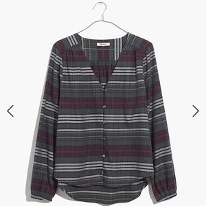 Madewell V-Neck Button-Down Shirt in Pineview Plaid Boho size Medium